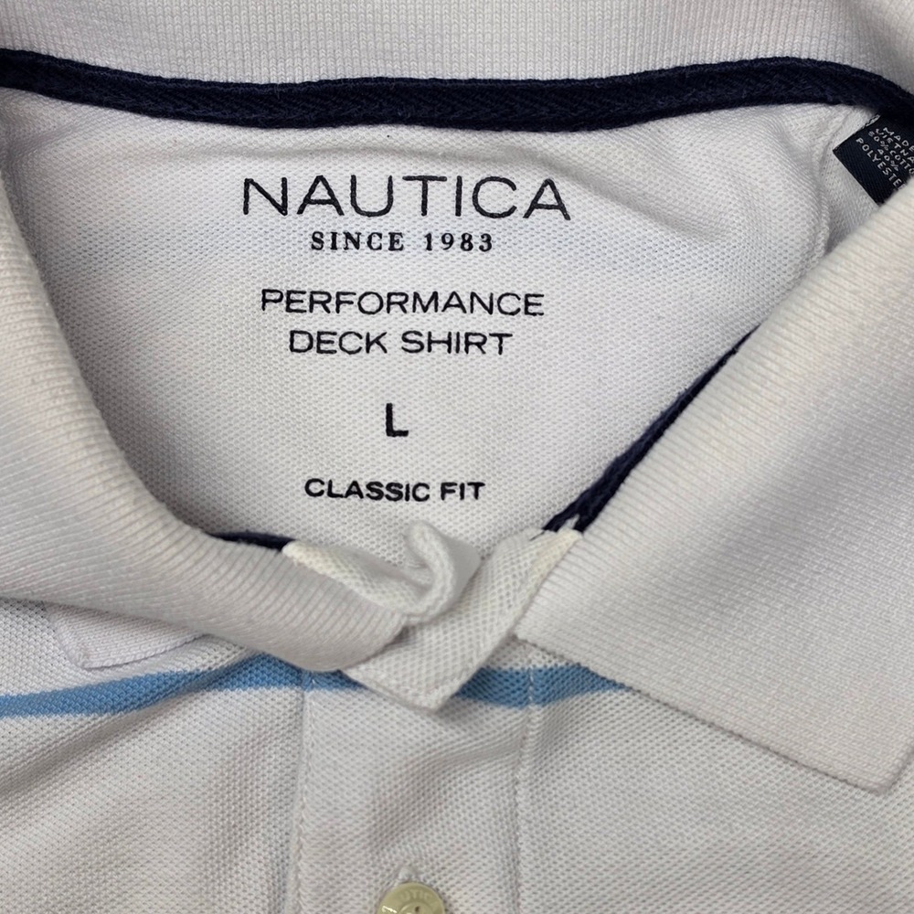 Nautica Mens Performance Deck Shirt Classic Fit Striped Colorblock Polo Large - Picture 3 of 12